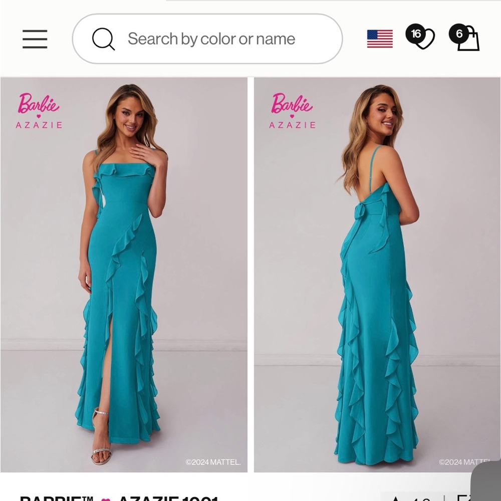 Azazie Barbie Teal Strapless Evening Dress - Picture 3 of 4